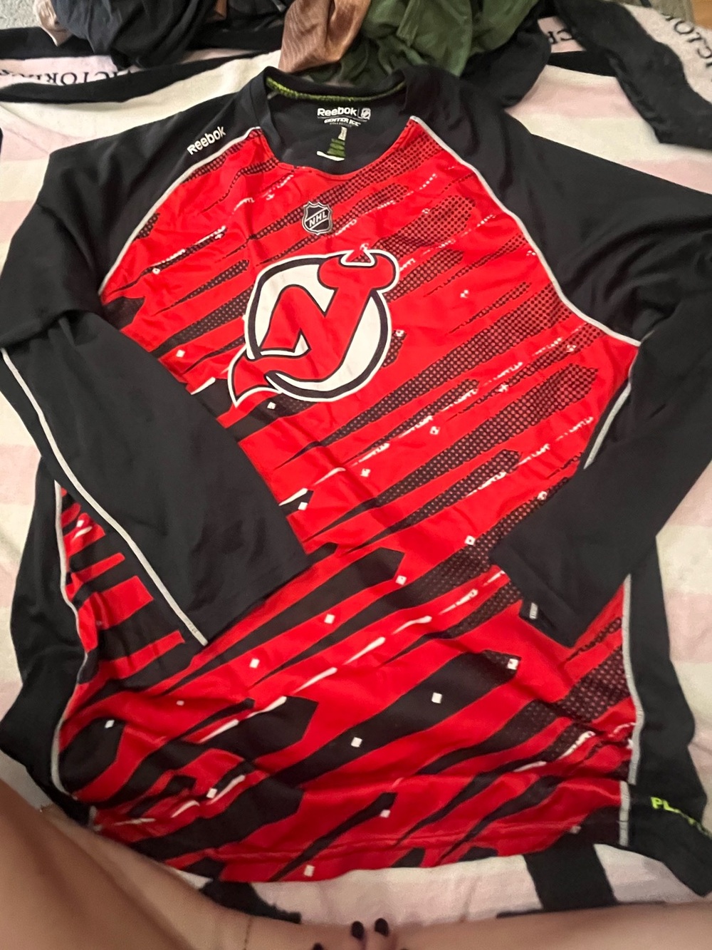 Reebok Red and Black New Jersey Devils Long-Sleeve Performance Top